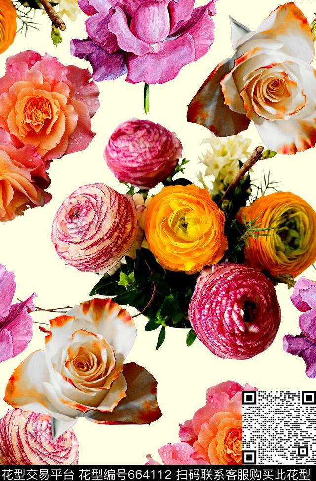 时尚抽象3D花卉数码印花时尚潮流满版花朵印花时尚女装裙子外套清爽柔和系列印花数码印花华亿平台下载（图片编号: 664112） - 瓦栏（Walan）