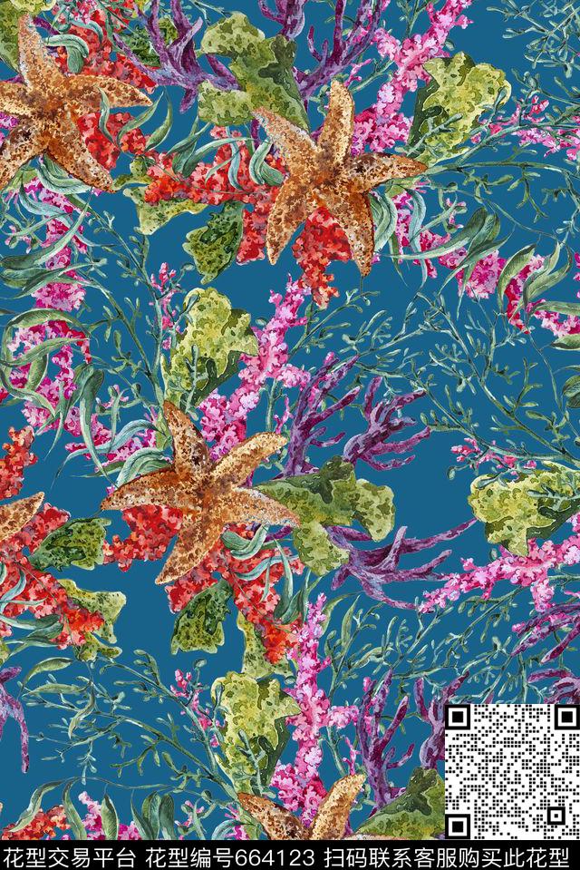 海底生物海星数码印花华亿平台下载（图片编号: 664123） - 瓦栏（Walan）