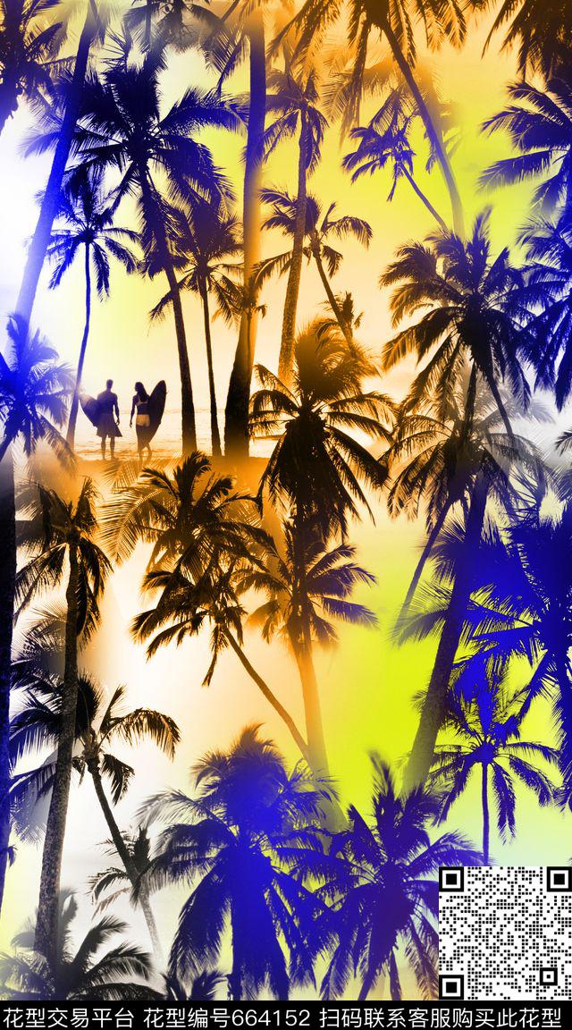 热带树叶创意趣味数码印花华亿平台下载（图片编号: 664152） - 瓦栏（Walan）