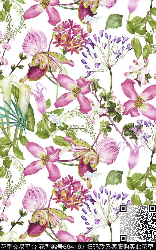 玫瑰牡丹兰花数码印花华亿平台下载（图片编号: 664167） - 瓦栏（Walan）