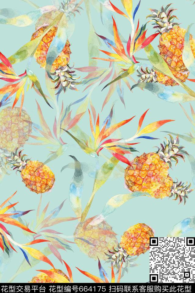 热带天堂鸟花水果数码印花华亿平台下载（图片编号: 664175） - 瓦栏（Walan）