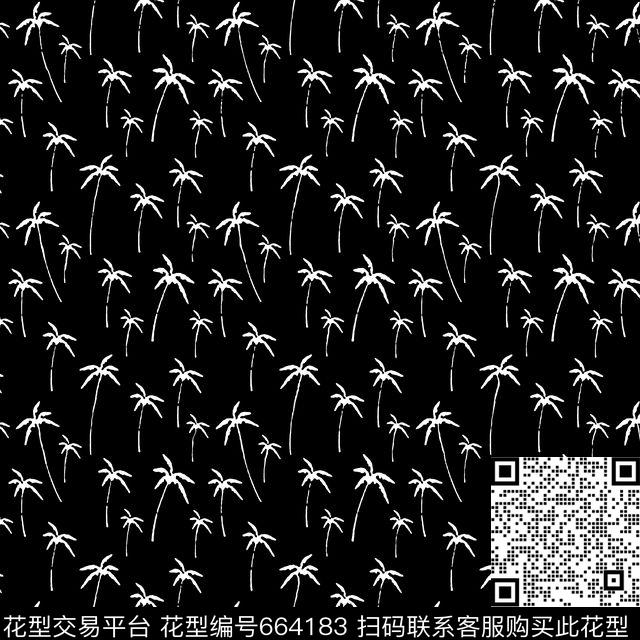 椰树单色热带传统印花华亿平台下载（图片编号: 664183） - 瓦栏（Walan）