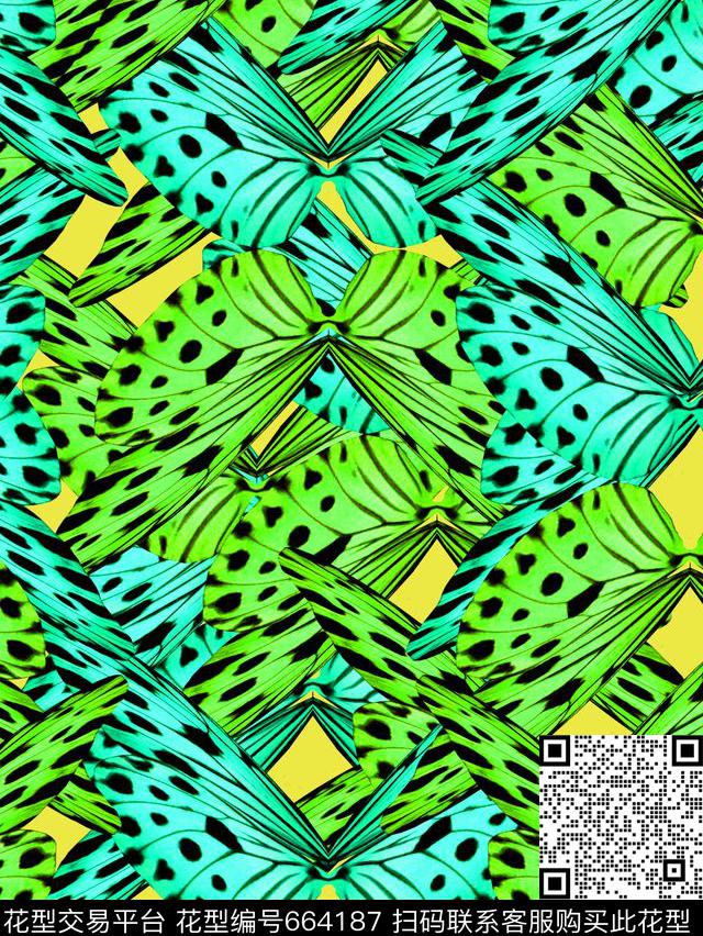 彩色时尚蝴蝶翅膀花纹数码印花华亿平台下载（图片编号: 664187） - 瓦栏（Walan）