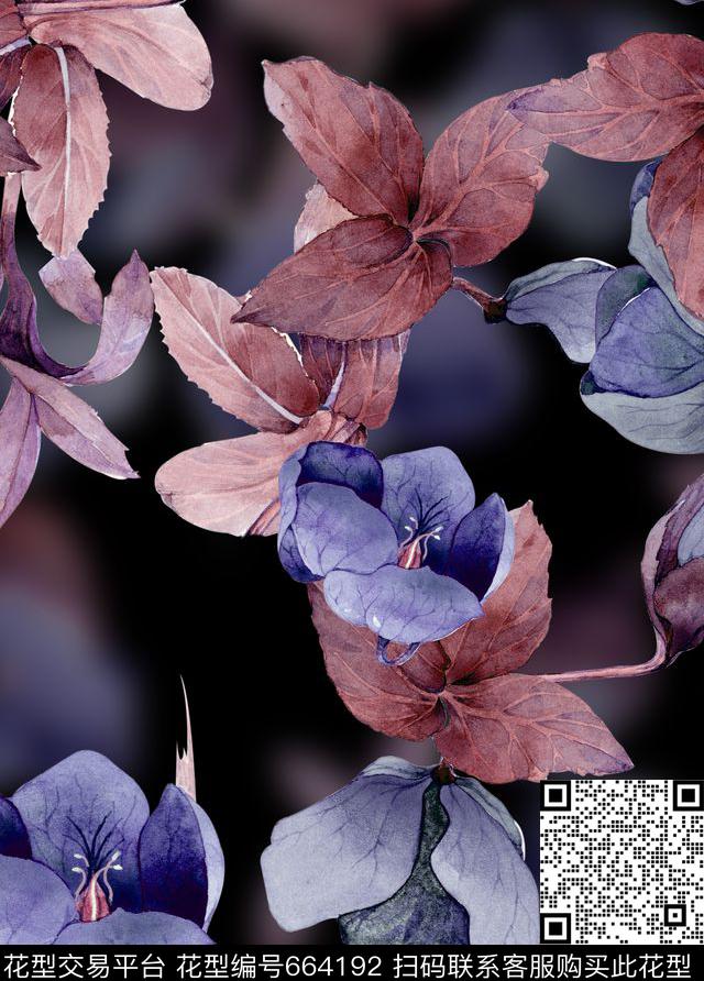 花瓣兰花花朵数码印花华亿平台下载（图片编号: 664192） - 瓦栏（Walan）
