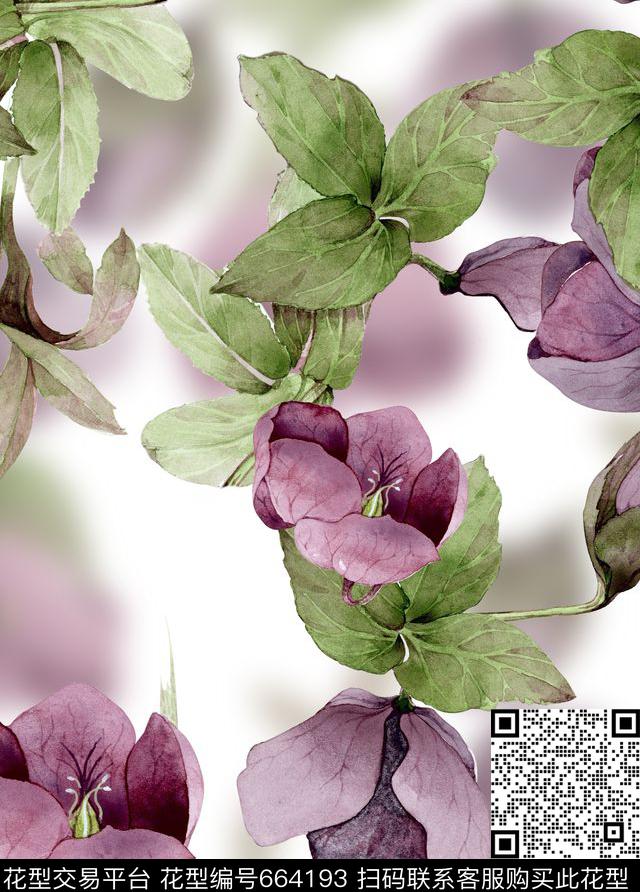 花瓣兰花花朵数码印花华亿平台下载（图片编号: 664193） - 瓦栏（Walan）