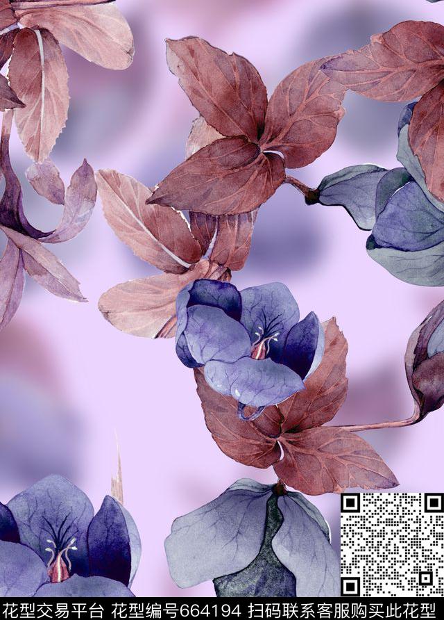 花瓣兰花花朵数码印花华亿平台下载（图片编号: 664194） - 瓦栏（Walan）