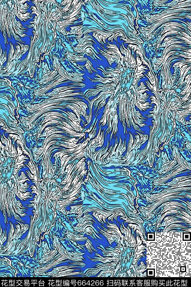 抽象花卉线描数码印花华亿平台下载（图片编号: 664266） - 瓦栏（Walan）