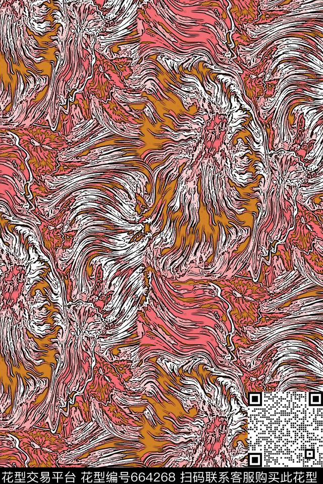 抽象花卉线描数码印花华亿平台下载（图片编号: 664268） - 瓦栏（Walan）