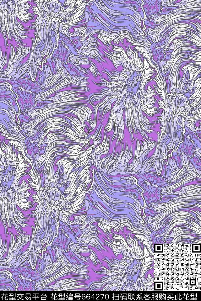 抽象花卉线描数码印花华亿平台下载（图片编号: 664270） - 瓦栏（Walan）