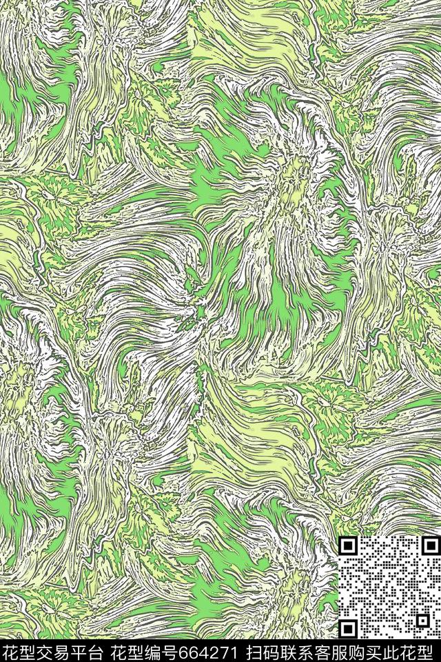 抽象花卉线描数码印花华亿平台下载（图片编号: 664271） - 瓦栏（Walan）