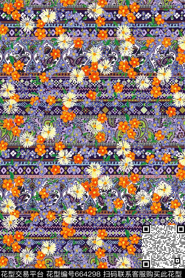 花朵花纹民族风传统印花华亿平台下载（图片编号: 664298） - 瓦栏（Walan）