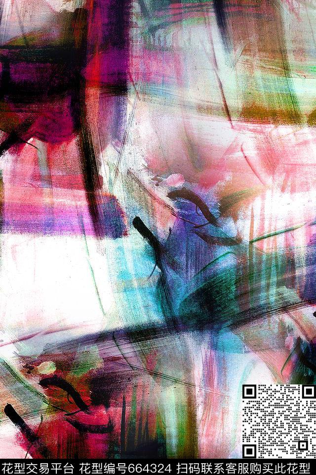 女装。几何涂鸦笔刷数码印花华亿平台下载（图片编号: 664324） - 瓦栏（Walan）