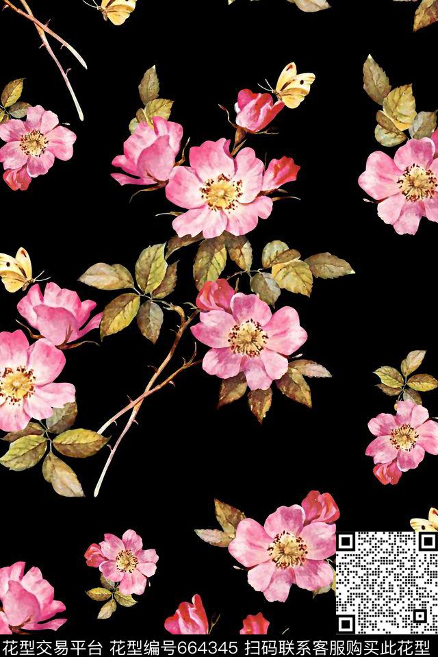 抽象手绘满版花卉最新高清数码水彩花卉手绘花数码印花华亿平台下载（图片编号: 664345） - 瓦栏（Walan）