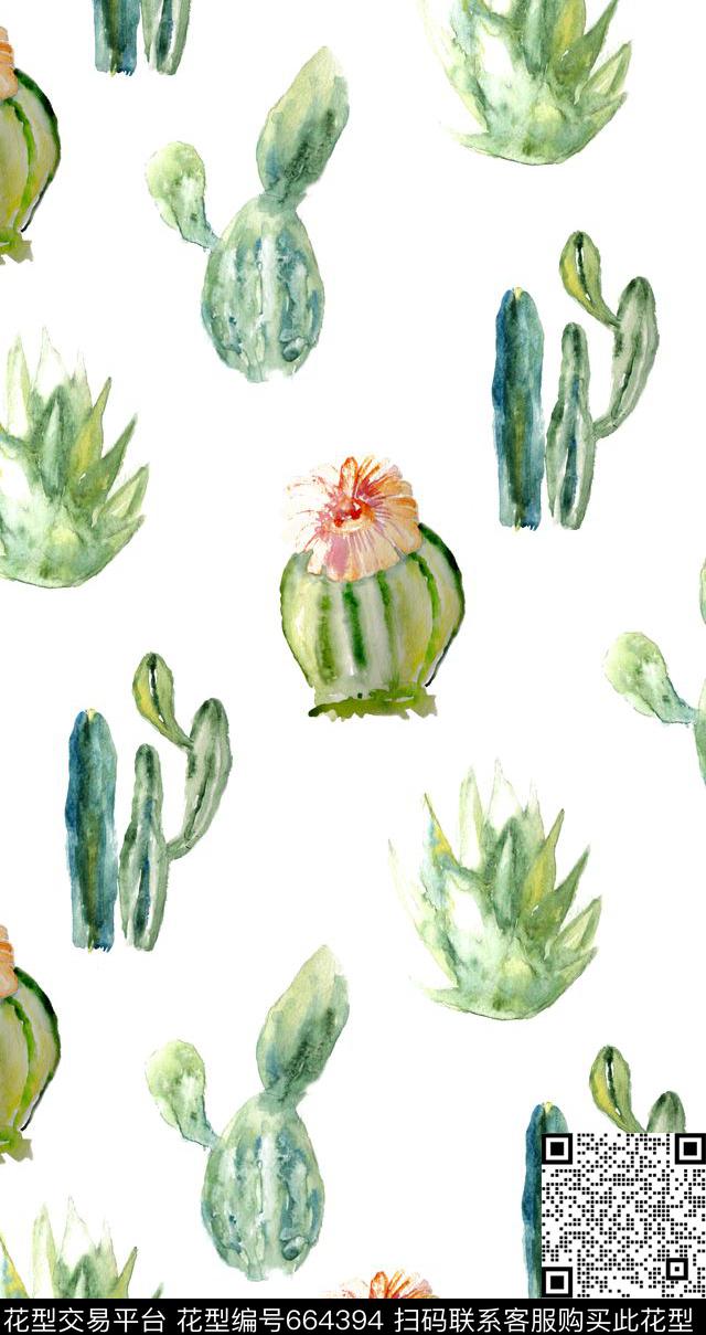 手绘热带植物数码印花华亿平台下载（图片编号: 664394） - 瓦栏（Walan）