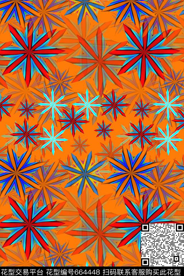 炫彩变幻抽象图案花卉意向数码印花华亿平台下载（图片编号: 664448） - 瓦栏（Walan）