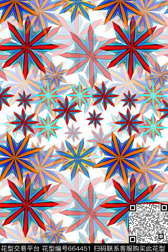 炫彩变幻抽象图案花卉意向数码印花华亿平台下载（图片编号: 664451） - 瓦栏（Walan）