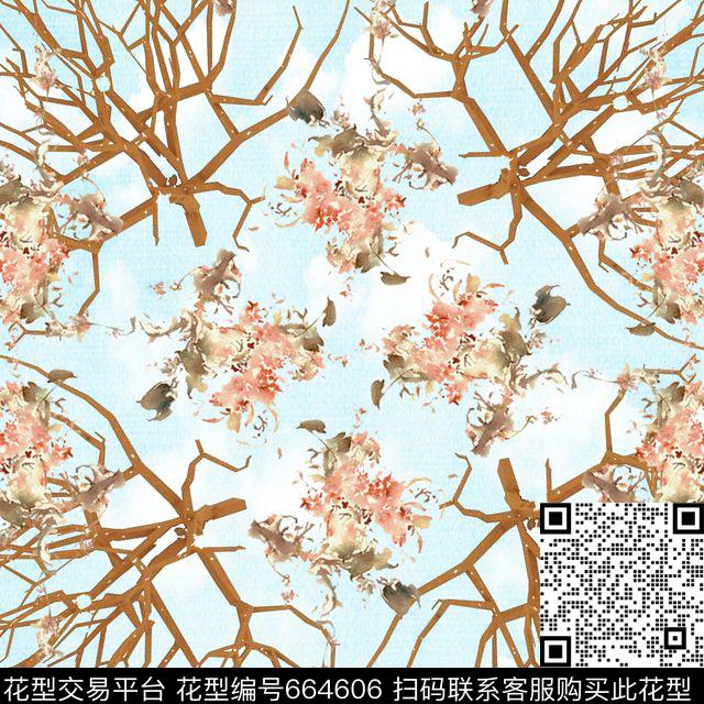 清新花卉传统印花华亿平台下载（图片编号: 664606） - 瓦栏（Walan）