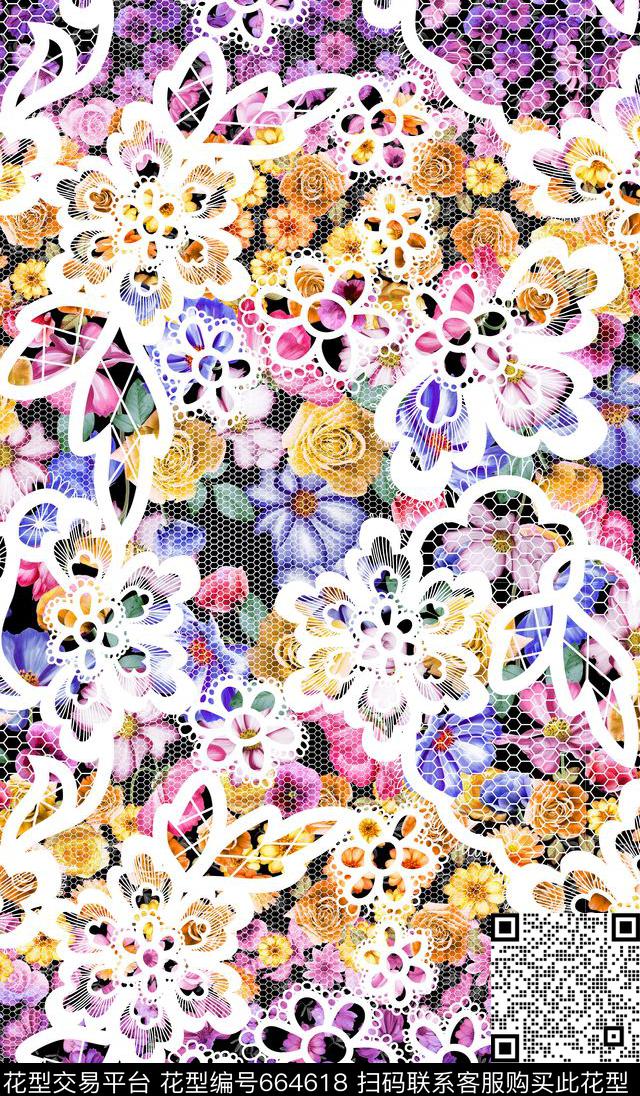 剪纸蕾丝手绘数码印花华亿平台下载（图片编号: 664618） - 瓦栏（Walan）