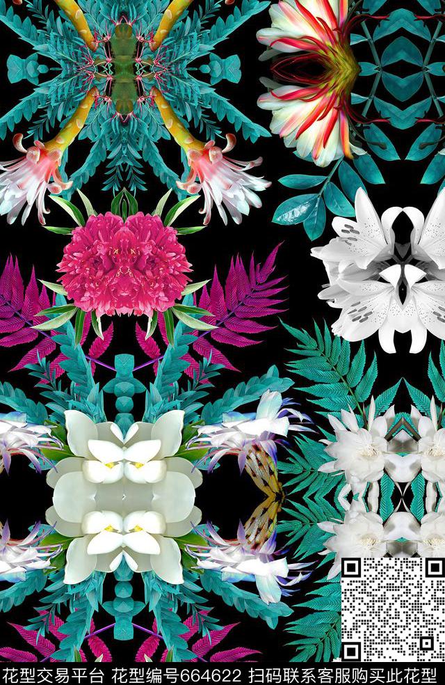 热带花卉数码印花华亿平台下载（图片编号: 664622） - 瓦栏（Walan）