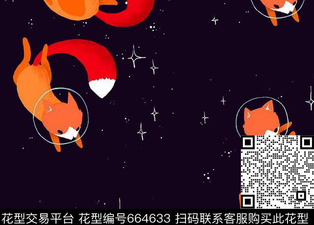 可爱俏皮小狐狸传统印花华亿平台下载（图片编号: 664633） - 瓦栏（Walan）