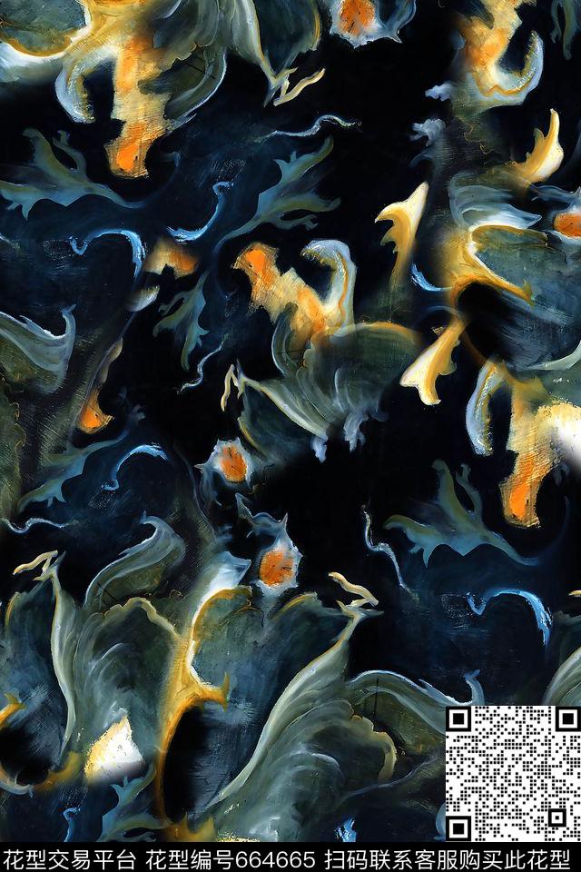 抽象云雾泼墨数码印花华亿平台下载（图片编号: 664665） - 瓦栏（Walan）