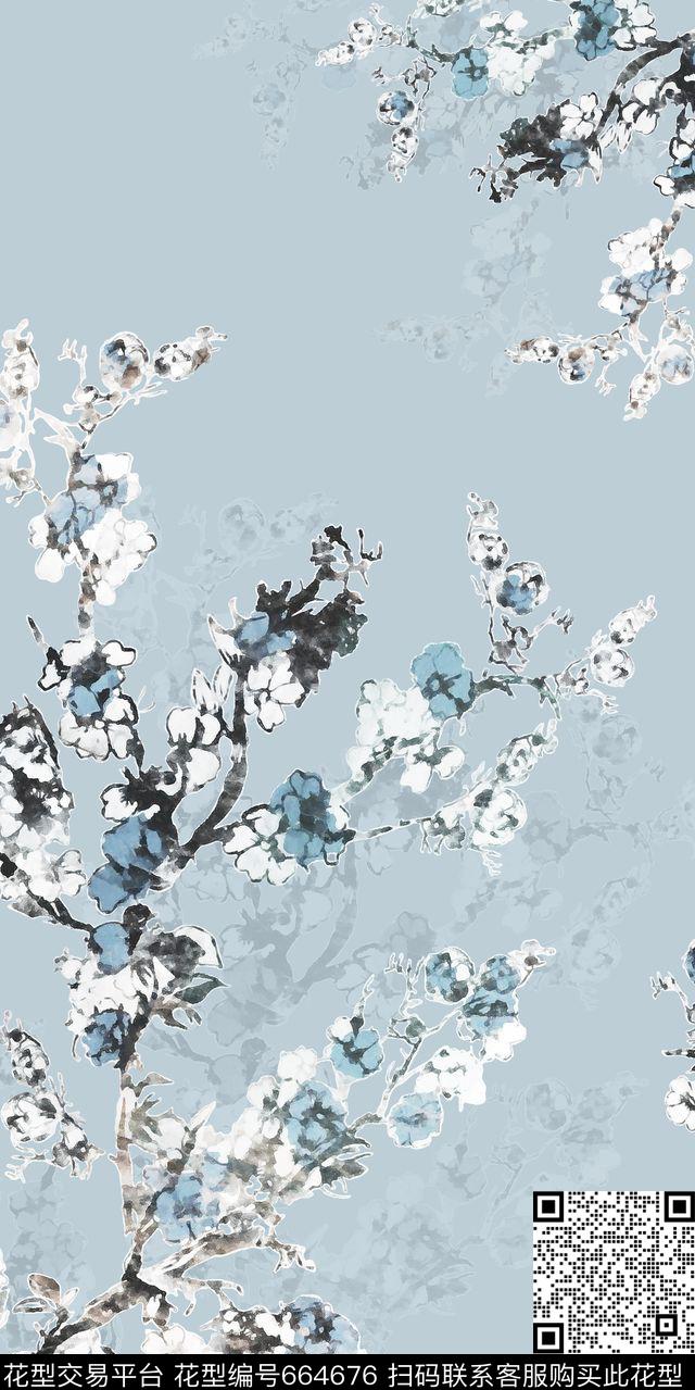 竹叶小碎花花朵数码印花华亿平台下载（图片编号: 664676） - 瓦栏（Walan）