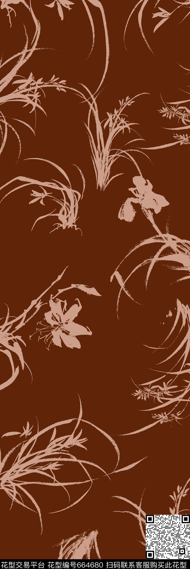 兰花简介大方时尚丝巾长巾传统印花华亿平台下载（图片编号: 664680） - 瓦栏（Walan）