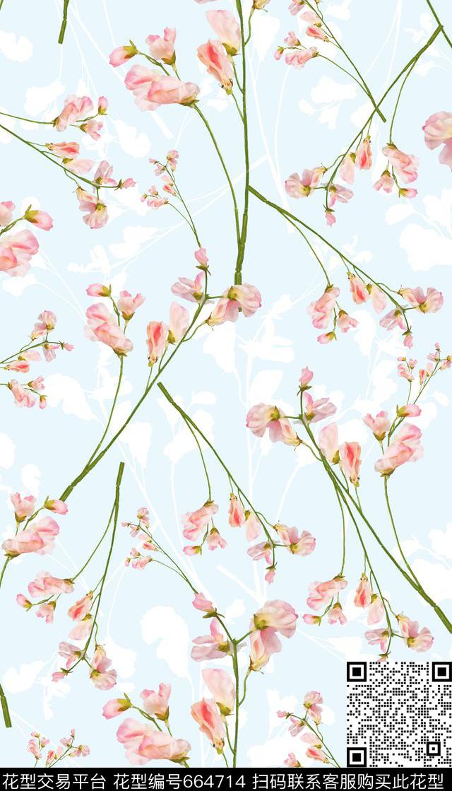 花卉枝条小清新泳装数码印花华亿平台下载（图片编号: 664714） - 瓦栏（Walan）