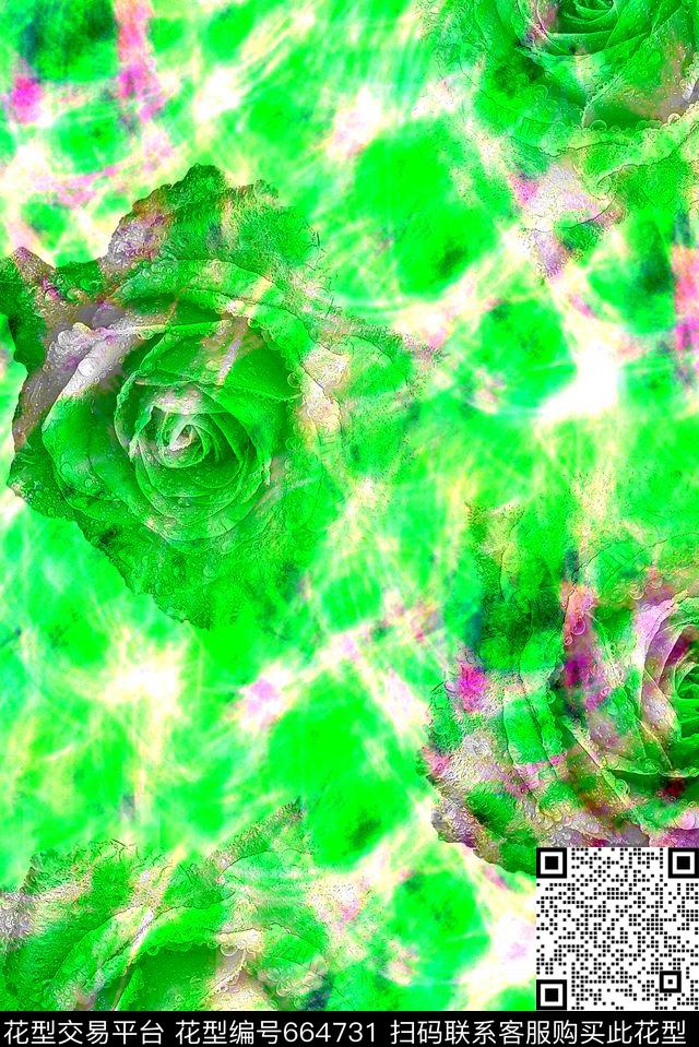 时尚抽象手绘女装清爽长裙印花时尚潮流泳装玫瑰花花卉数码印花时尚潮流纹理肌理纹花朵印花数码印花华亿平台下载（图片编号: 664731） - 瓦栏（Walan）