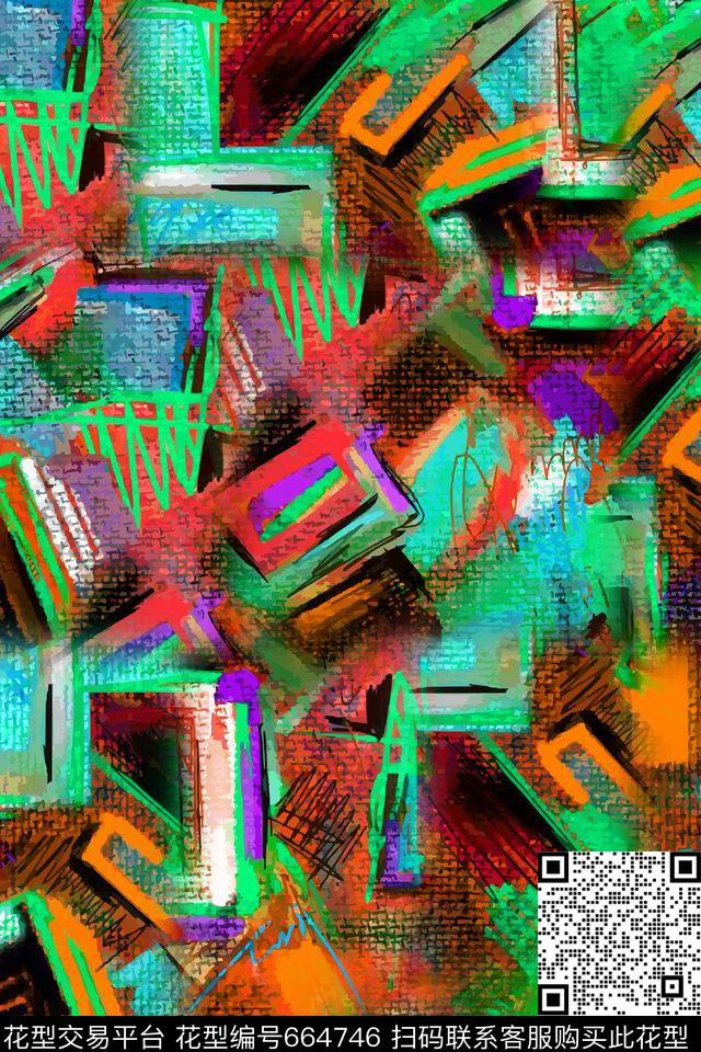 不规则几何竖条横条数码印花华亿平台下载（图片编号: 664746） - 瓦栏（Walan）