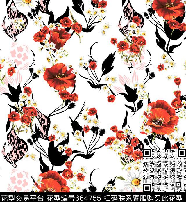 康乃馨雏菊几何传统印花华亿平台下载（图片编号: 664755） - 瓦栏（Walan）