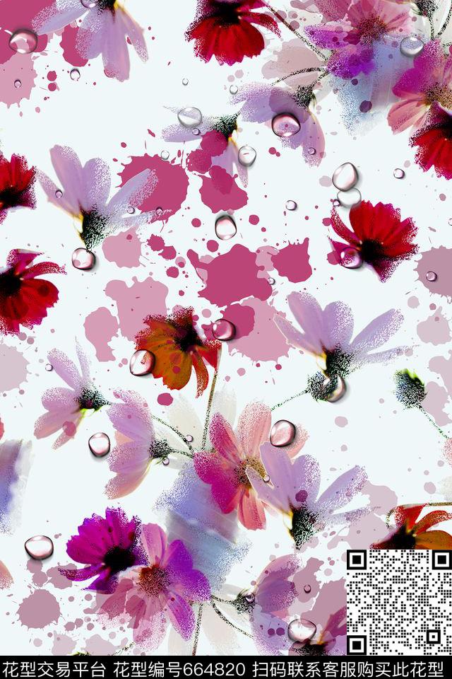 水墨花朵花卉数码印花华亿平台下载（图片编号: 664820） - 瓦栏（Walan）