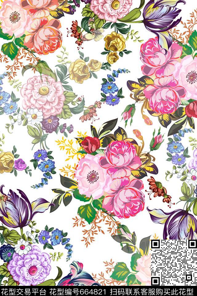 玫瑰花朵花卉数码印花华亿平台下载（图片编号: 664821） - 瓦栏（Walan）