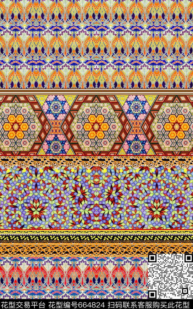 民族风条纹花纹数码印花华亿平台下载（图片编号: 664824） - 瓦栏（Walan）
