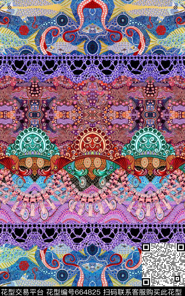 民族风条纹花纹数码印花华亿平台下载（图片编号: 664825） - 瓦栏（Walan）