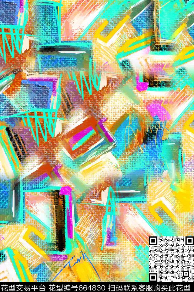 不规则几何竖条横条数码印花华亿平台下载（图片编号: 664830） - 瓦栏（Walan）