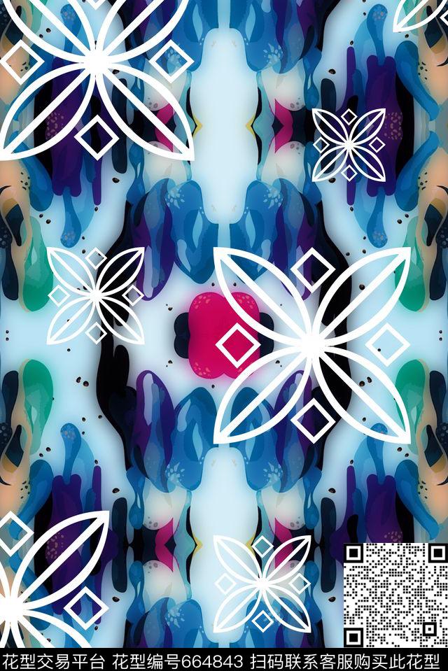 色块肌理花卉数码印花华亿平台下载（图片编号: 664843） - 瓦栏（Walan）