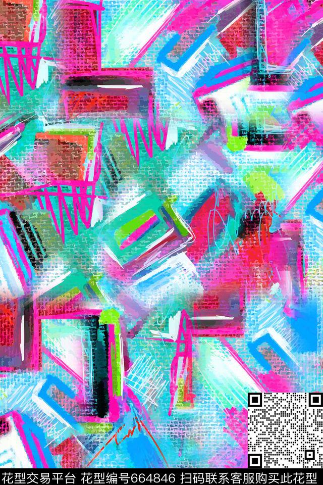 不规则几何竖条横条数码印花华亿平台下载（图片编号: 664846） - 瓦栏（Walan）