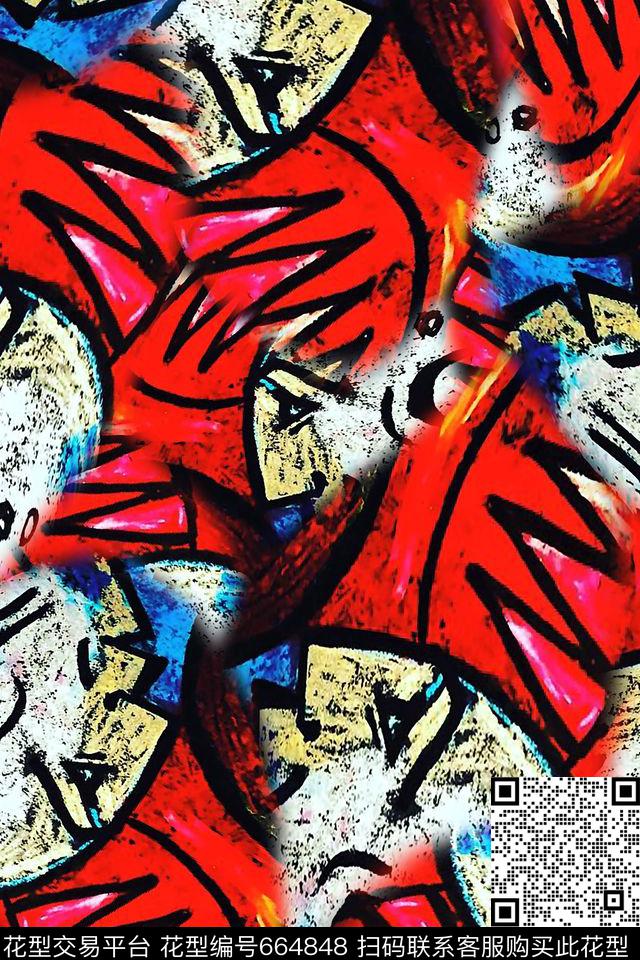 波普插画涂鸦数码印花华亿平台下载（图片编号: 664848） - 瓦栏（Walan）