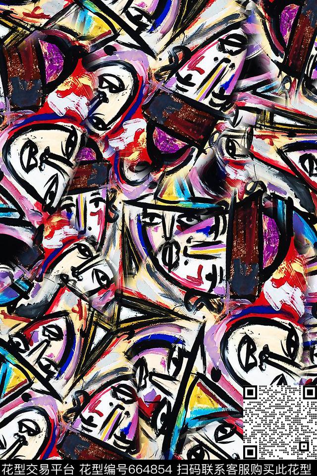 波普插画涂鸦数码印花华亿平台下载（图片编号: 664854） - 瓦栏（Walan）
