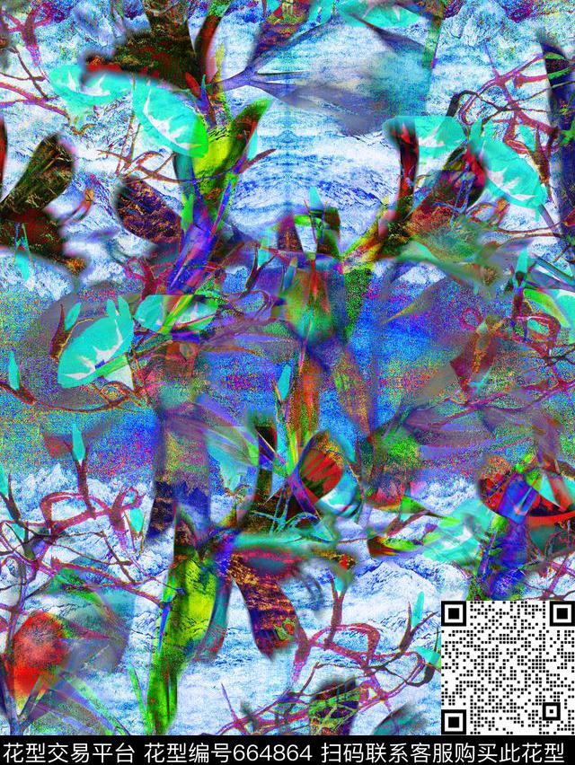 国画江山多娇牵牛花数码印花华亿平台下载（图片编号: 664864） - 瓦栏（Walan）