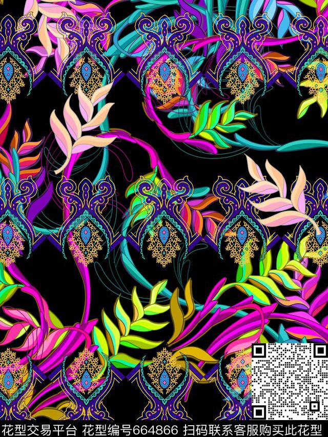 时尚、多彩、民族花纹数码印花华亿平台下载（图片编号: 664866） - 瓦栏（Walan）