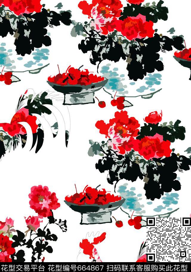 水彩风格花卉传统印花华亿平台下载（图片编号: 664867） - 瓦栏（Walan）