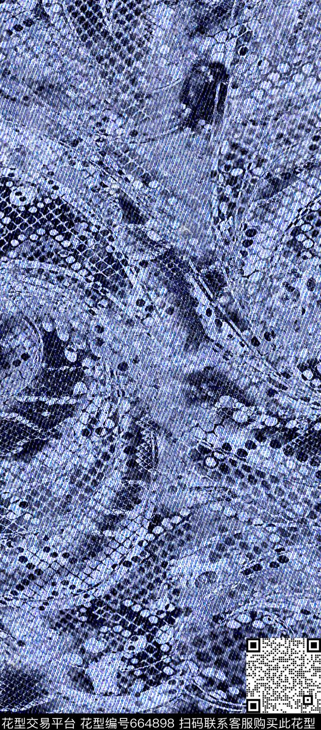 时尚抽象牛仔纹数码印花华亿平台下载（图片编号: 664898） - 瓦栏（Walan）