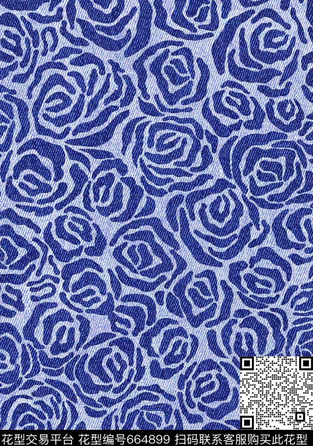 时尚小清新牛仔纹数码印花华亿平台下载（图片编号: 664899） - 瓦栏（Walan）