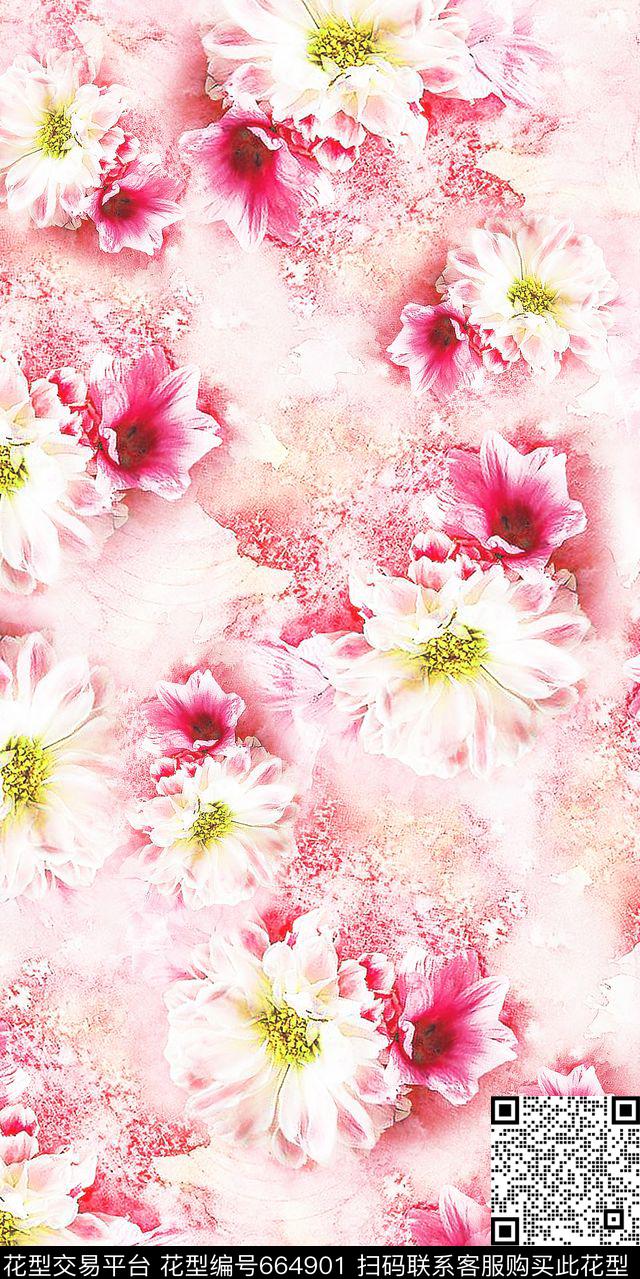 花卉水彩数码印花华亿平台下载（图片编号: 664901） - 瓦栏（Walan）