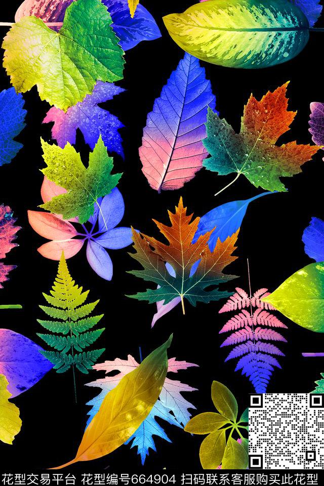 叶子热带水彩数码印花华亿平台下载（图片编号: 664904） - 瓦栏（Walan）