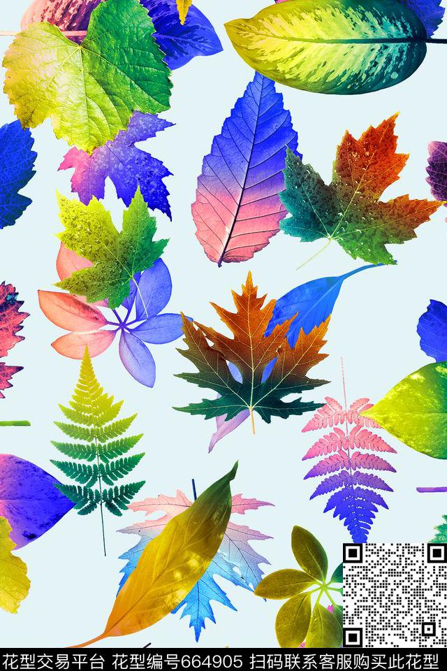 叶子热带水彩数码印花华亿平台下载（图片编号: 664905） - 瓦栏（Walan）