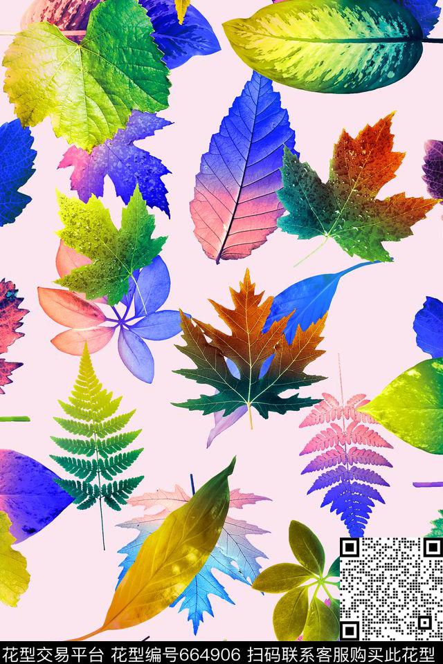 叶子热带水彩数码印花华亿平台下载（图片编号: 664906） - 瓦栏（Walan）