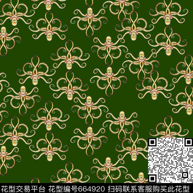 时尚男装西服外套夹克佩斯利佩斯利底纹蛇章鱼数码印花华亿平台下载（图片编号: 664920） - 瓦栏（Walan）